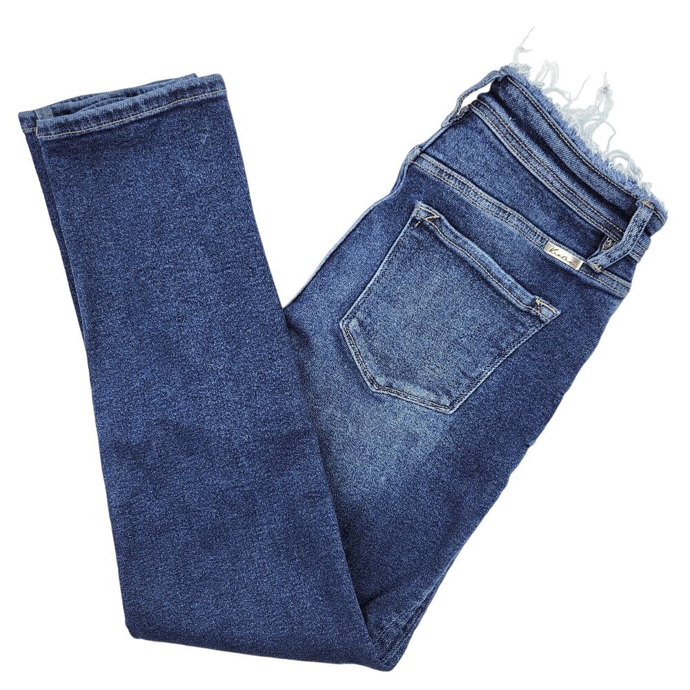 Kancan Jeans Women's 24 Blue Skinny Crop Distressed Waist Low Rise Medium Wash